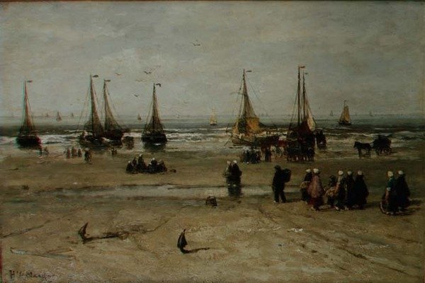 Rannikkomaisema kalastusaluksilla ja kalastajilla tekijältä Hendrik William Mesdag