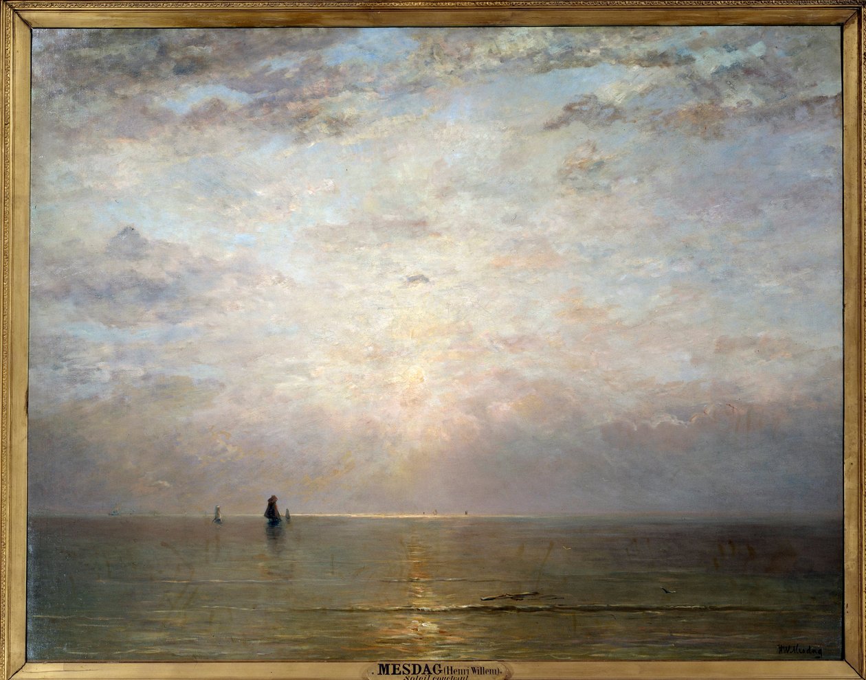 Auringonlasku aurinko. Hendrik Wilhem Mesdag (1831-1915) maalaus, mm. Holl. 1800-luvulla. Öljy kankaalle. Mitat: 1,40 x 1,80 m. Pariisi, Musee d