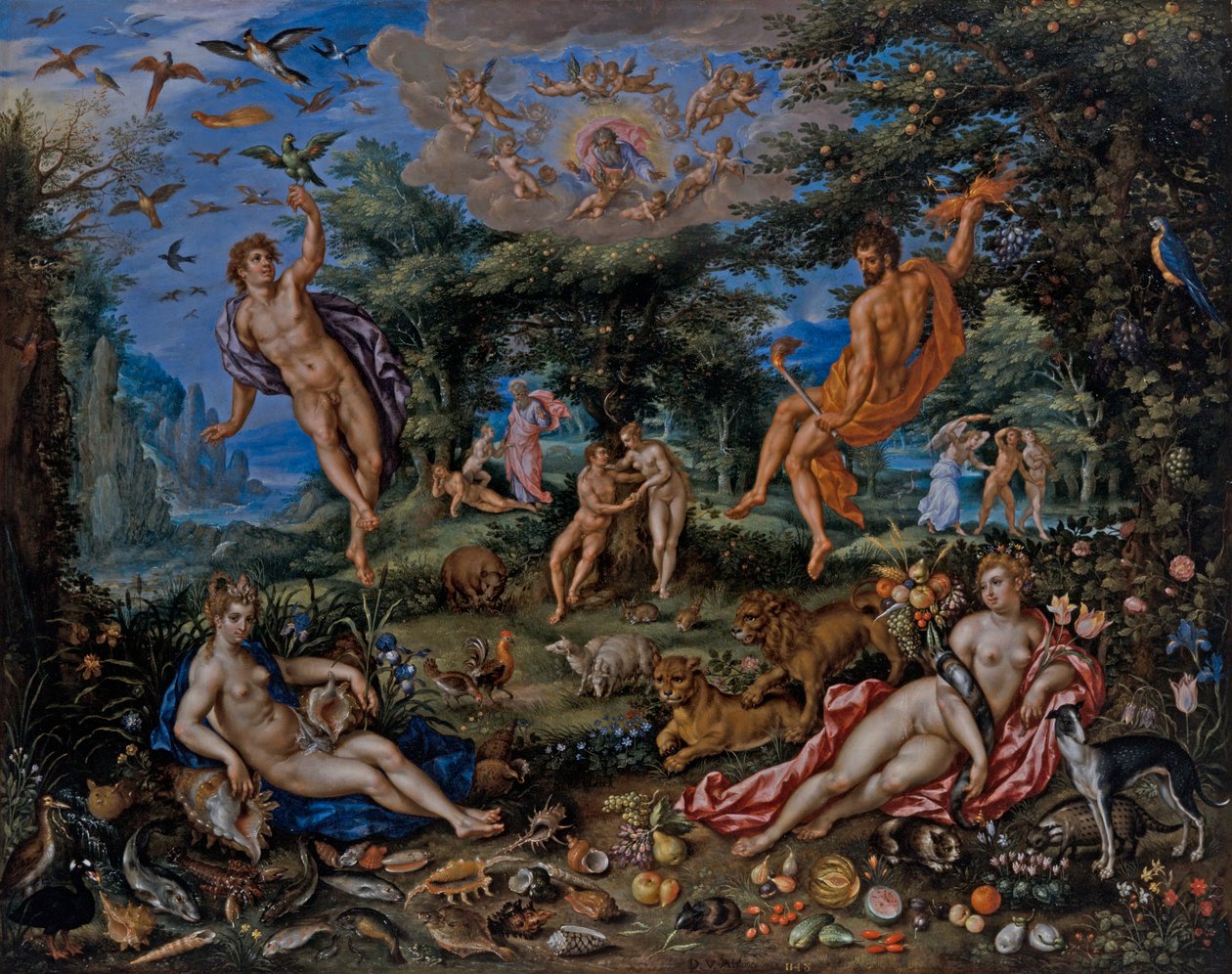 Neljä elementtiä, kohtauksia Genesis Beyondista tekijältä Hendrik de & Alsloot Denis van (c.1573 1625/26) Clerck