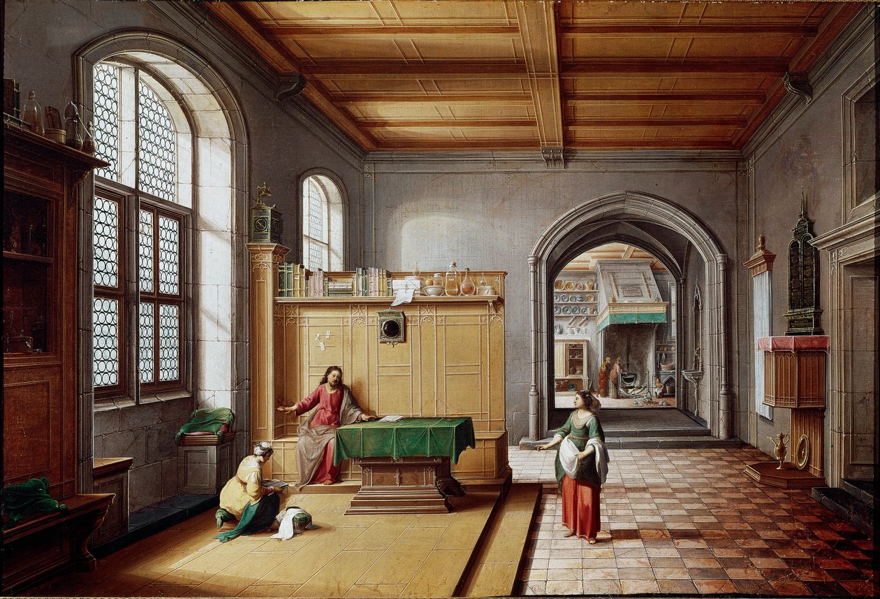 Jeesus Marthe et Marie de Bethaniessa maalaamassa Hendrik van Steenwyck the Jeune (n. 1580-n. 1642) (von Steenwick) (Steenwijk) tekijältä Hendrik van (c.1580 1649) Steenwyk