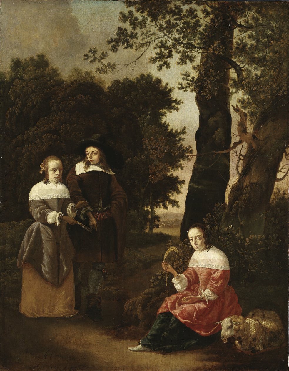 Pariskunta ja paimentar maisemassa, 1661 tekijältä Hendrik van der Burgh