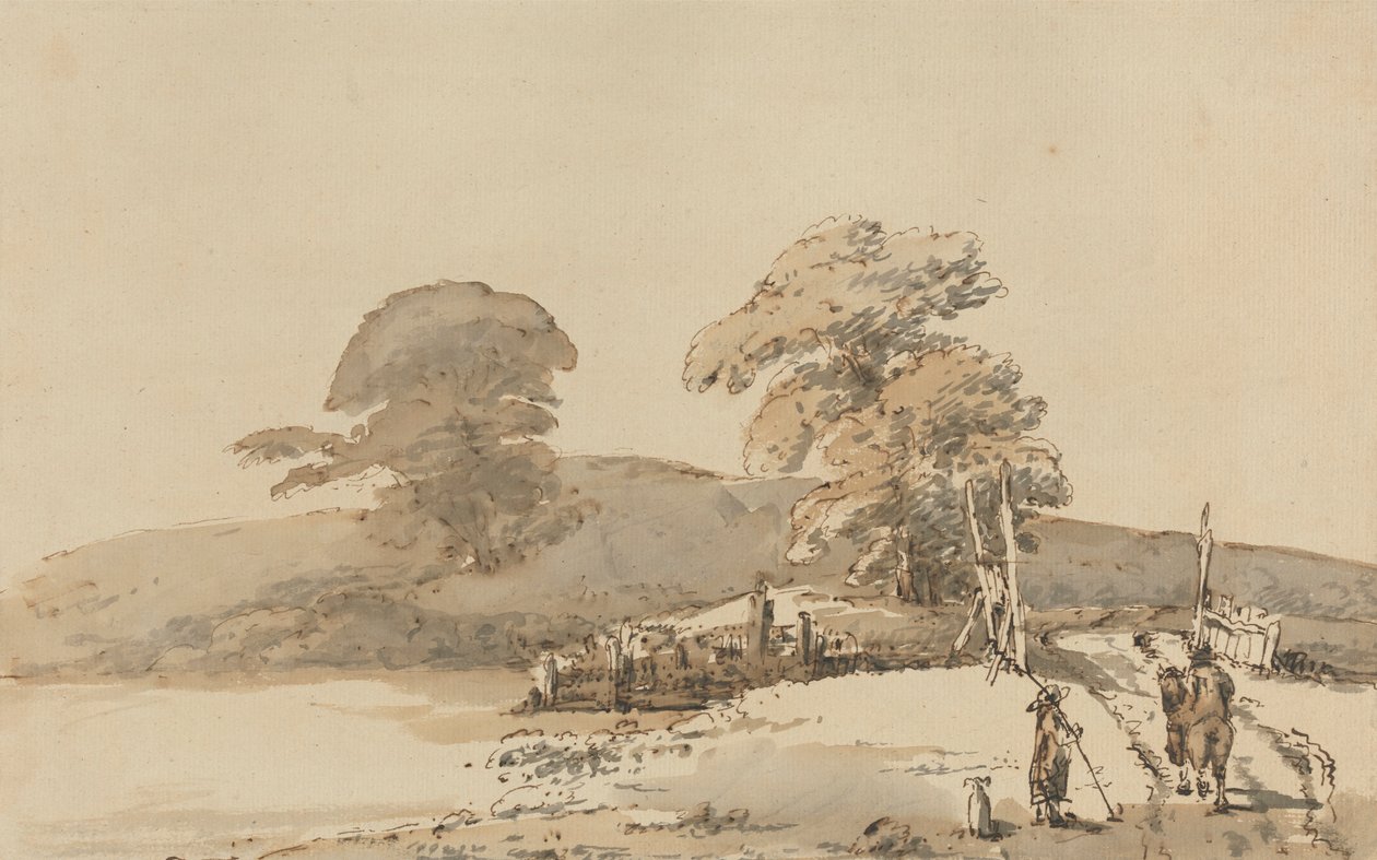 Maisema sillan kanssa tekijältä Heneage Finch fourth Earl of Aylesford