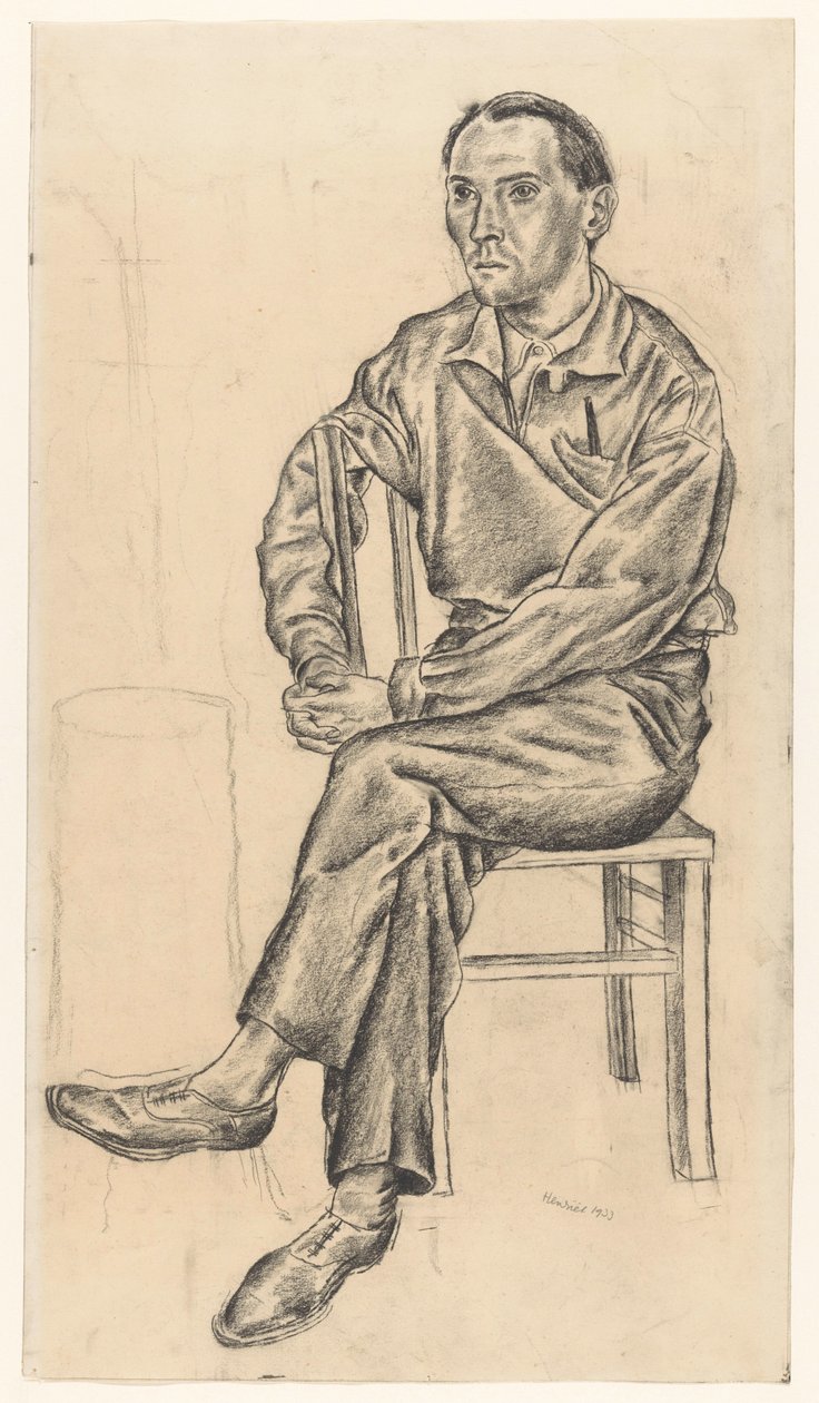 Mies istuu tuolilla tekijältä Henk Henriët (signed by artist)