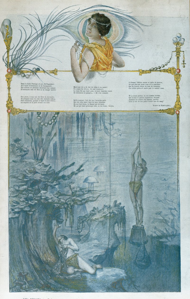 Kuvitus Robert de Montesquioun (1855-1921) runoon "Les Perles" tekijältä Henri Alphonse Louis Laurent Desrousseaux