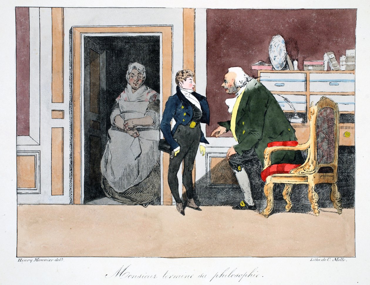 Kuvitus, n. 1828 (käsinvärinen lito) tekijältä Henri Bonaventure Monnier