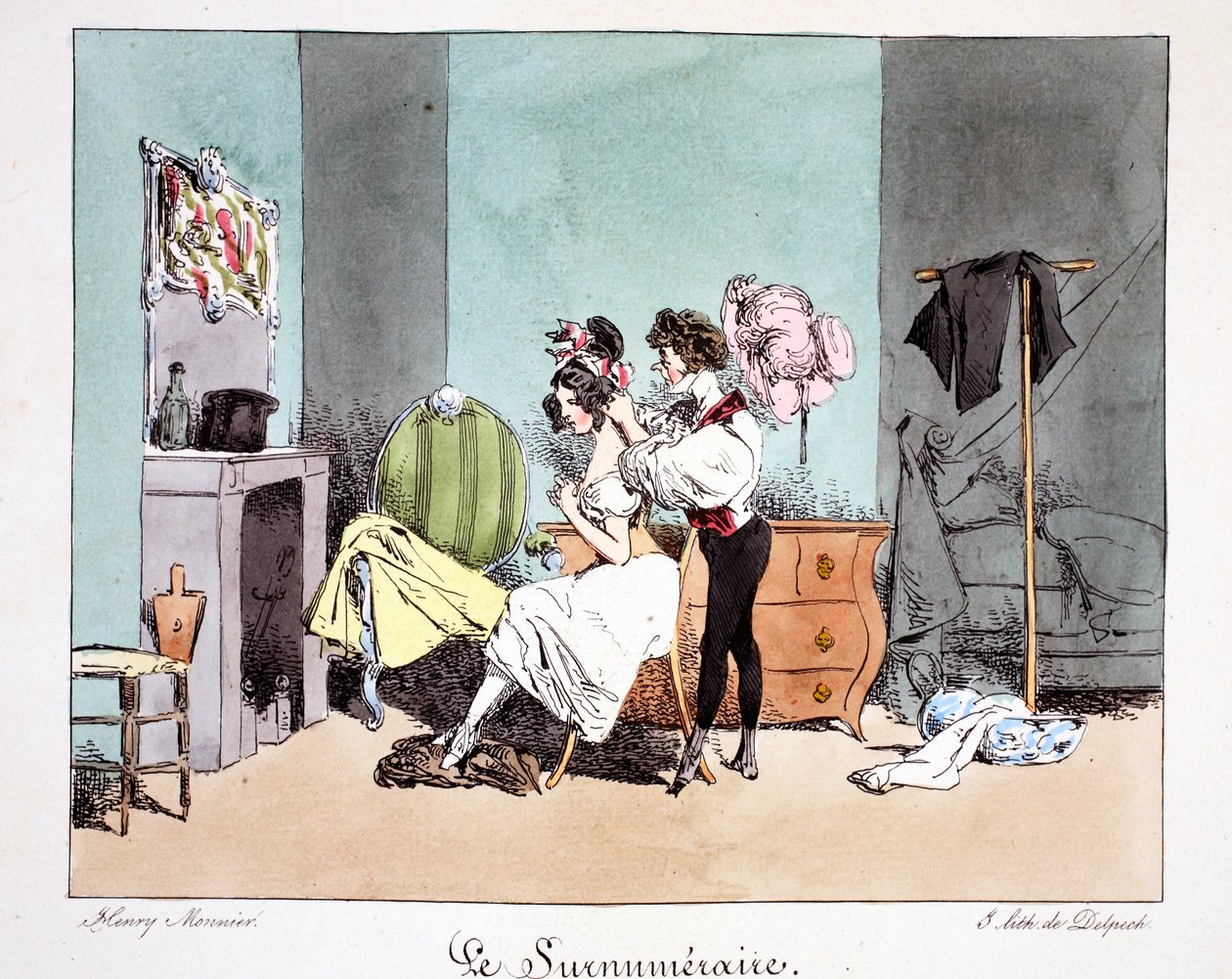 Le Surnumeraire, n. 1828 (käsinvärinen lito) tekijältä Henri Bonaventure Monnier
