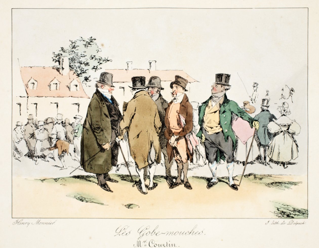 The Flycatchers, n. 1828 (käsinvärinen litho) tekijältä Henri Bonaventure Monnier