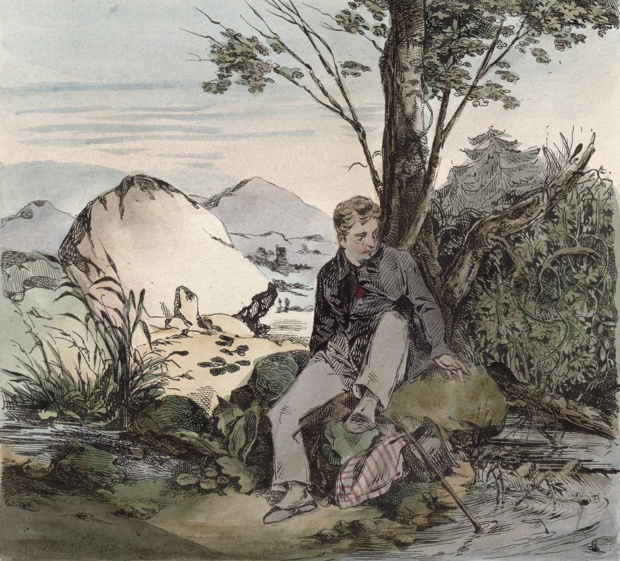 The Exile, kuvitus Pierre Jean de Berangerin (1780-n.1857) runoon, jonka kaiverrus on Bernard tekijältä Henri Bonaventure Monnier