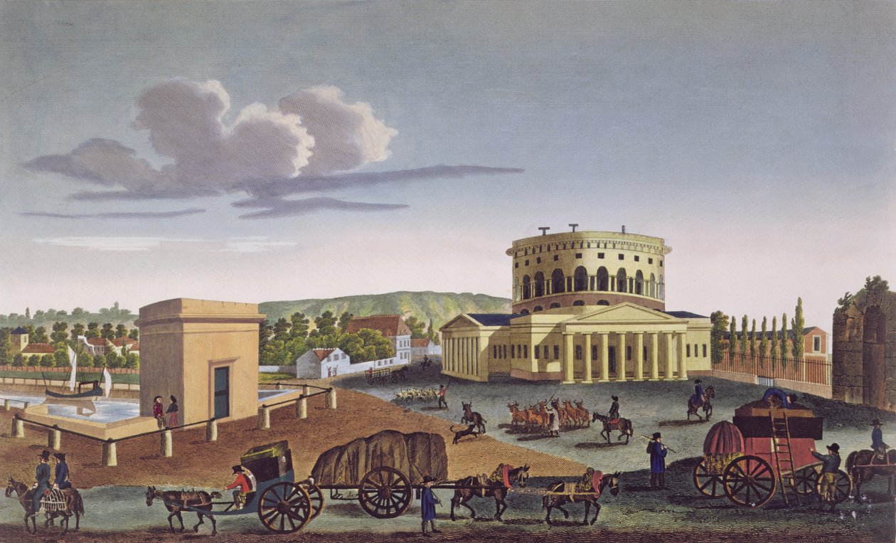 Barriere de la Villette, noin 1815-20 (värikaiverrus). tekijältä Henri Courvoisier Voisin