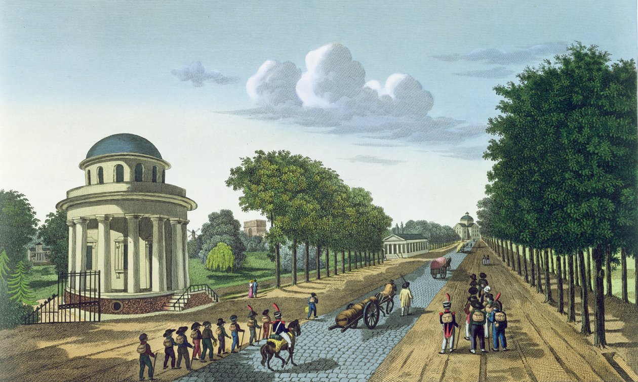 Parc Monceaux, n. 1815-20 (värikaiverrus) tekijältä Henri Courvoisier Voisin