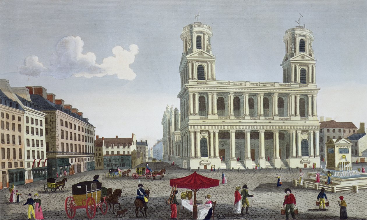 Place Saint Sulpice, n. 1815-20 (värikaiverrus) tekijältä Henri Courvoisier Voisin