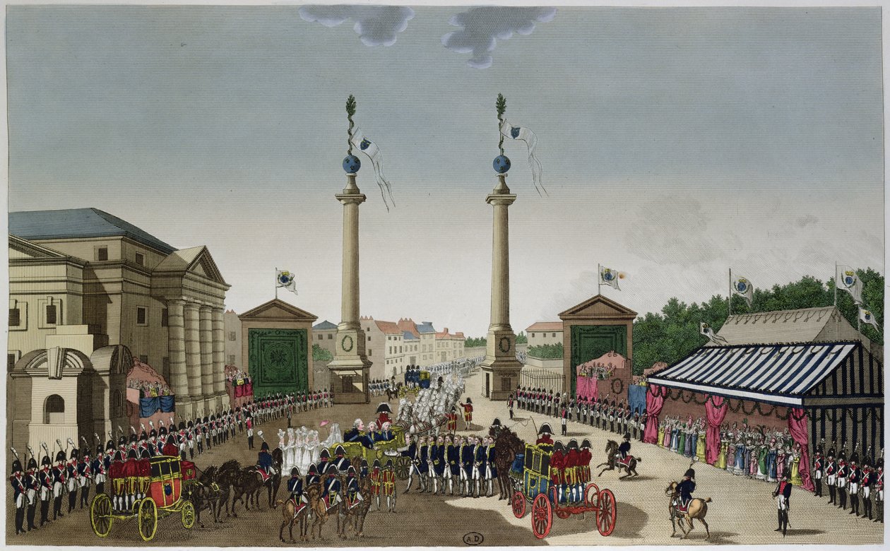 Pariisin avainten esitys kuningas Ludvig XVIII:lle (1755-1824) Barriere Saint-Denis