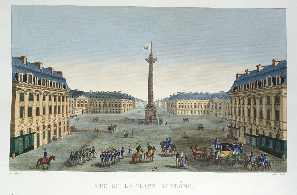 Place Vendome, noin 1815-20 (värikaiverrus). tekijältä Henri Courvoisier Voisin