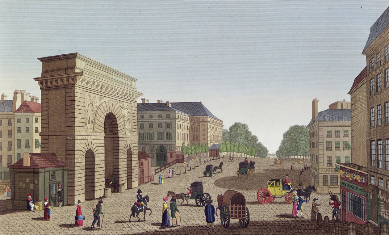 Porte Saint Martin, n. 1815-20 (värikaiverrus) tekijältä Henri Courvoisier Voisin