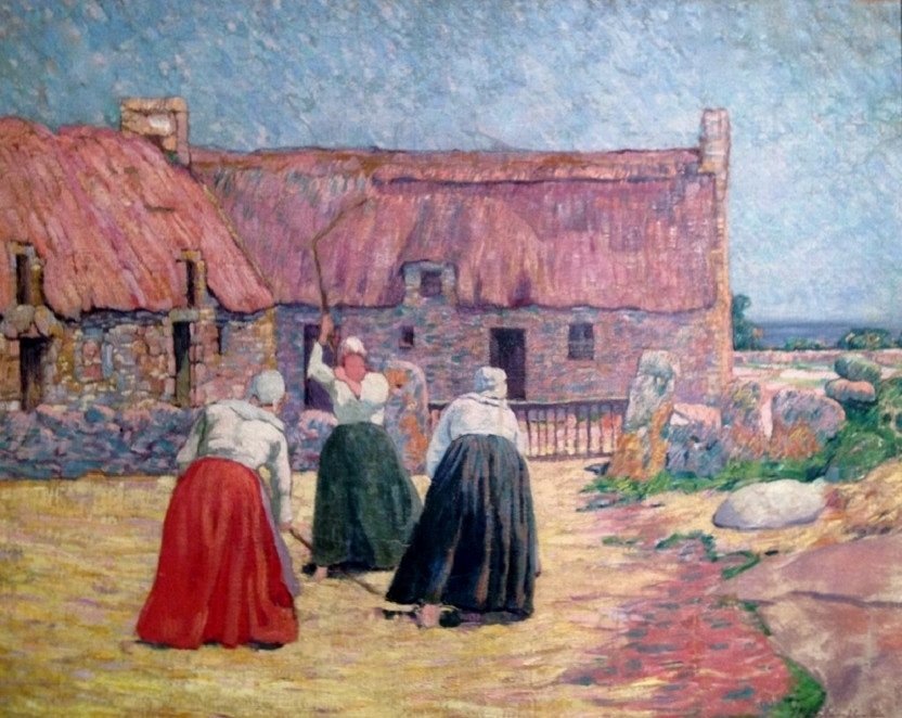Scene de battage tai ranska: Cour de ferme a Benarven tekijältä Henri Delavallee
