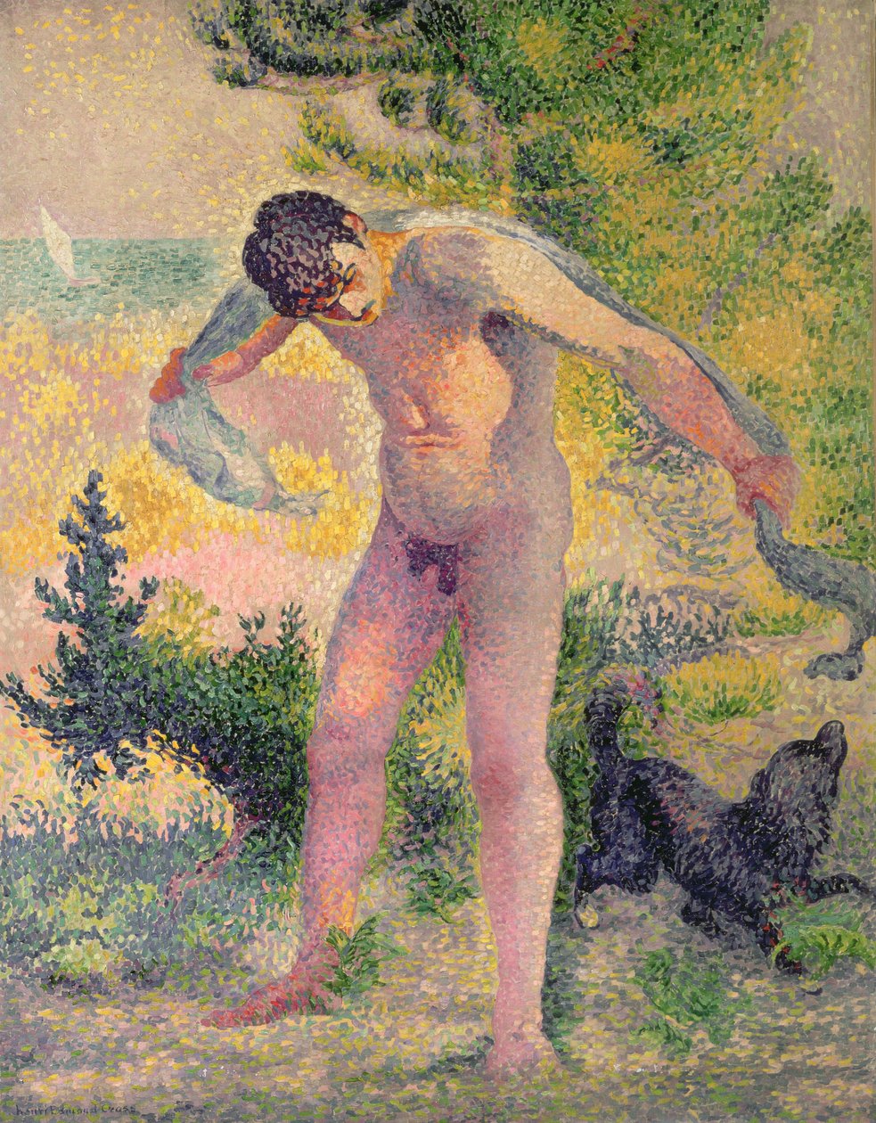 Kylpijä kuivaa itseään St. Tropezissa, 1893 tekijältä Henri Edmond Cross
