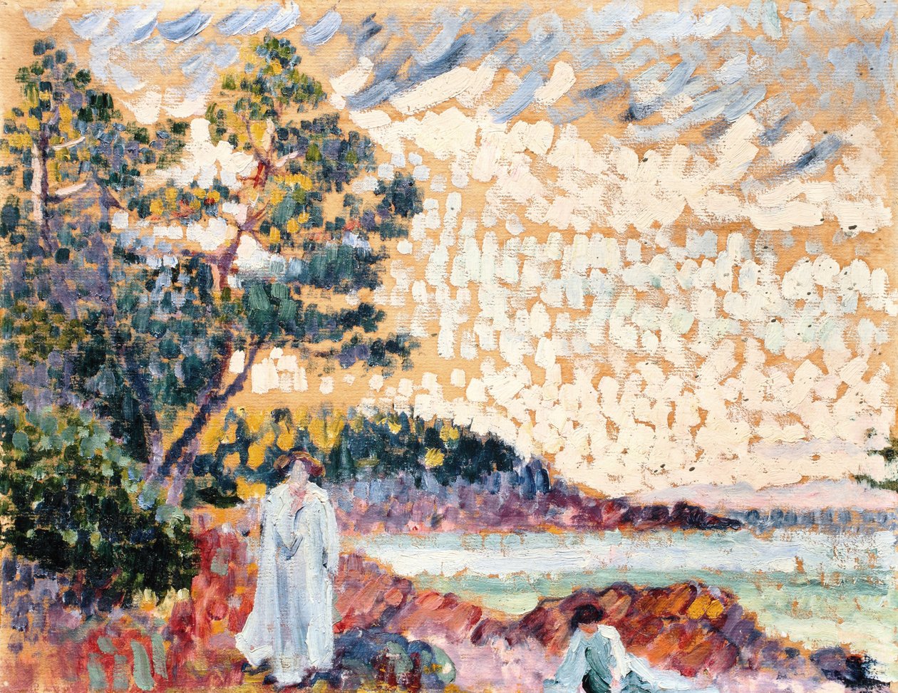 Kaksi naista merimaisemassa, n. 1900 (öljy paperille kankaalle) tekijältä Henri Edmond Cross