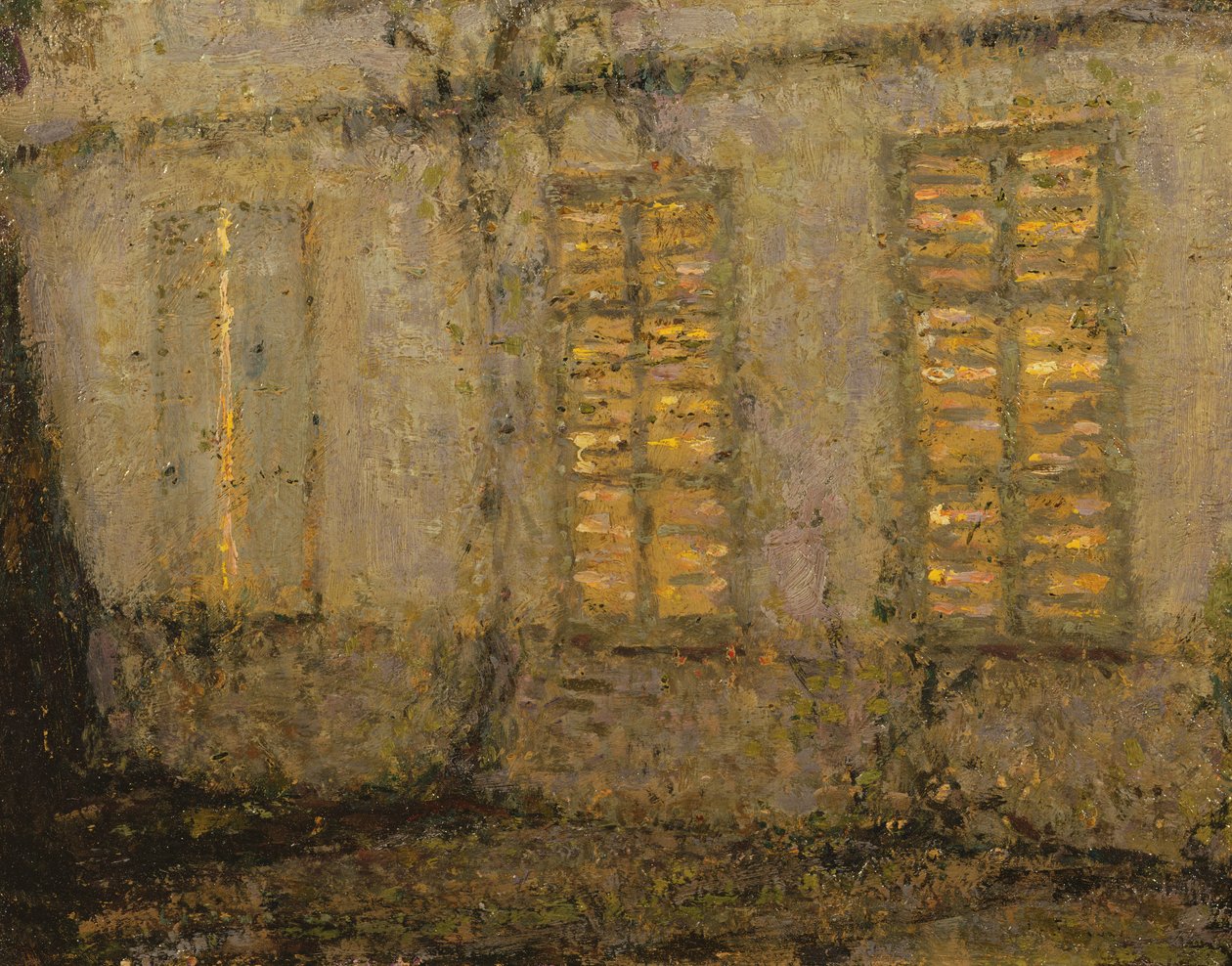 Suljetut ikkunaluukut, kuutamo, Gerberoy, n. 1932 tekijältä Henri Eugene Augustin Le Sidaner