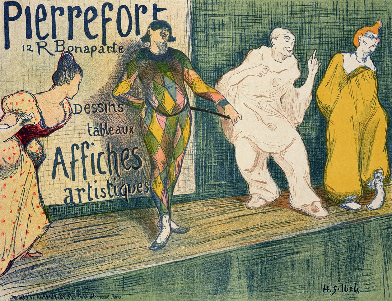 Jäljennös julisteesta, joka mainostaa "Pierrefort Artistic Posters" -julisteita, Rue Bonaparte, 1897 tekijältä Henri Gabriel Ibels