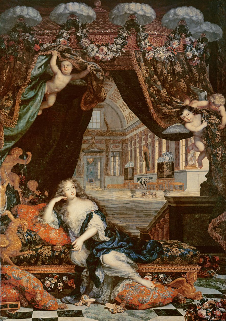 Madame de Montespanin (1640-1707) muotokuva Chateau de Clagnyn gallerian edessä tekijältä Henri Gascard