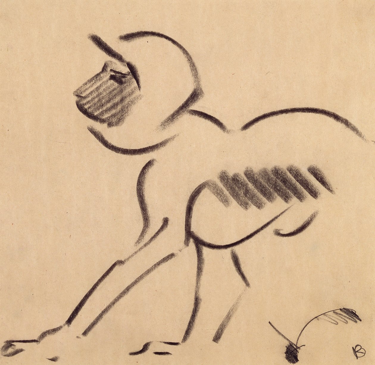 Hiipivä apina, n. 1912-1913 (musta hiili harmaalla kudospaperilla) tekijältä Henri Gaudier Brzeska