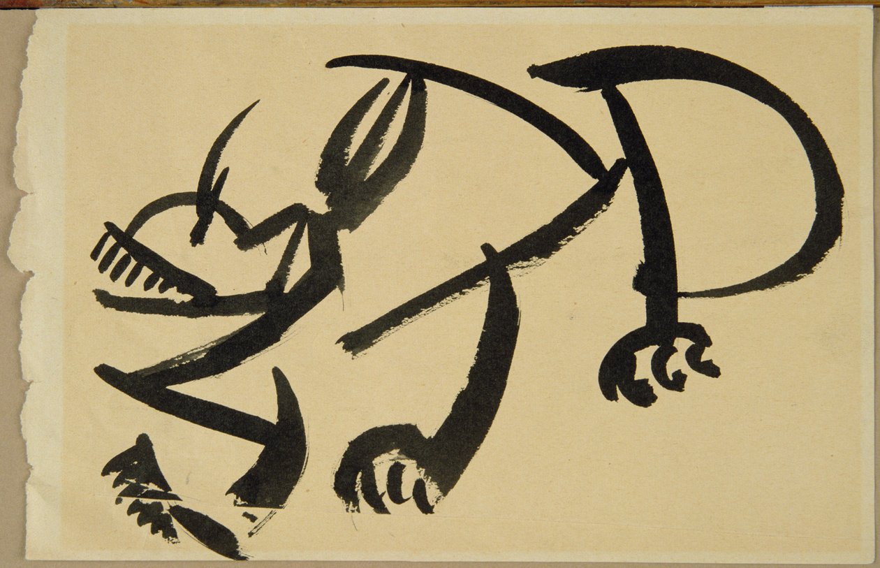 Kissa hyppäämässä, 1913 (musta pesu paperilla) tekijältä Henri Gaudier Brzeska