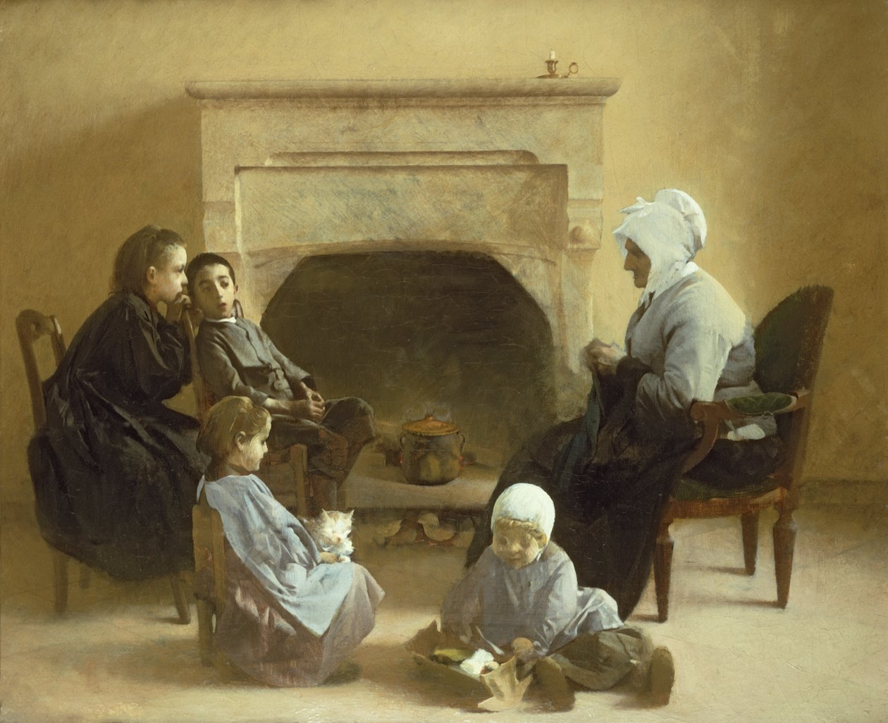 Pamilya na nakaupo sa paligid ng isang hearthfinn tekijältä Henri Jules Jean Geoffroy