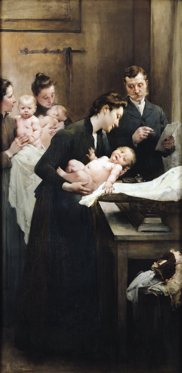 Maitopisara Bellevillessä: Tohtori Variotin leikkaus, Punnitusistunto, 1903 tekijältä Henri Jules Jean Geoffroy