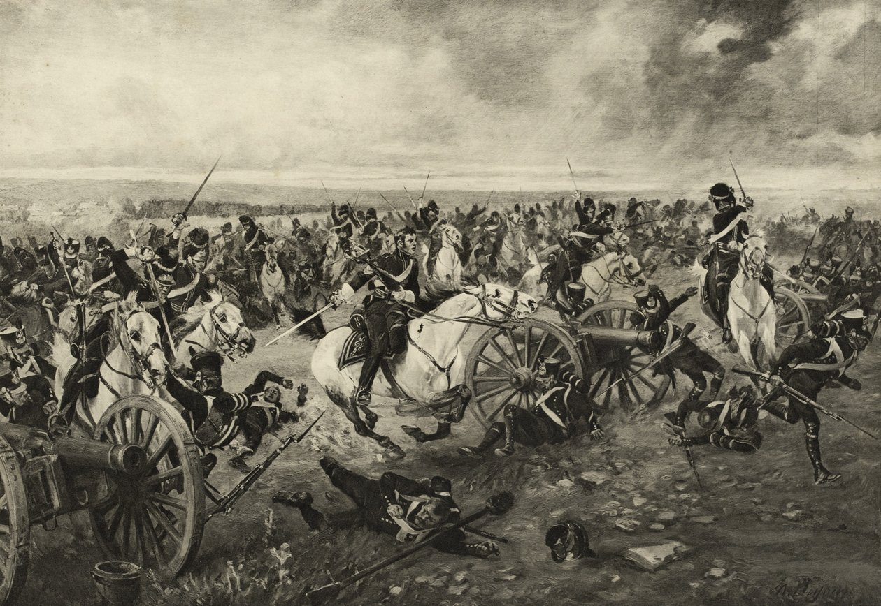 The Scots Grays Waterloossa, 18. kesäkuuta 1815, noin 1902 tekijältä Henri Louis Dupray
