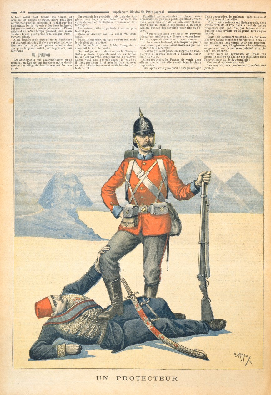 Iso-Britannia kuvattu Egyptin "suojelijana", sarjakuva "Le Petit Journalista", 11. helmikuuta 1893 tekijältä Henri Meyer