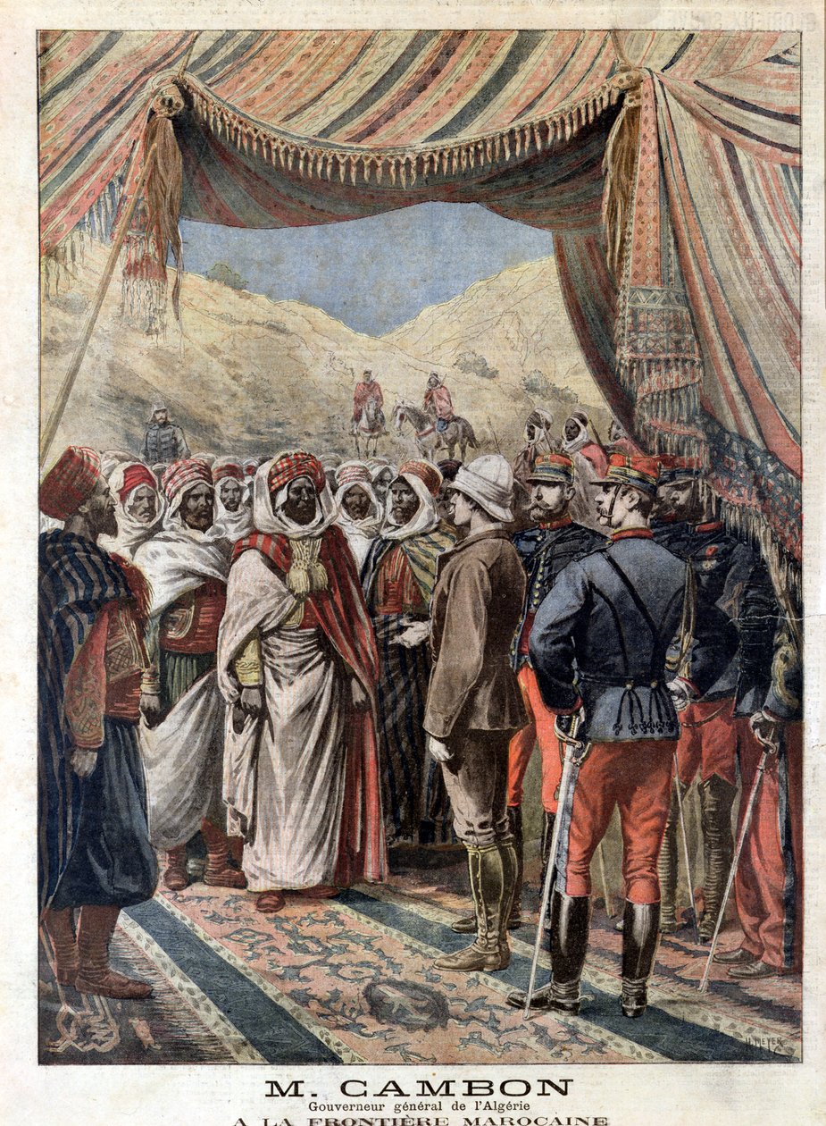 Jules Cambon (1845-1935) Algerian kenraalikuvernööri 1871-1897 Marokon rajalla, esimerkki "Le Petit Journalista" 9. toukokuuta 1897 tekijältä Henri Meyer
