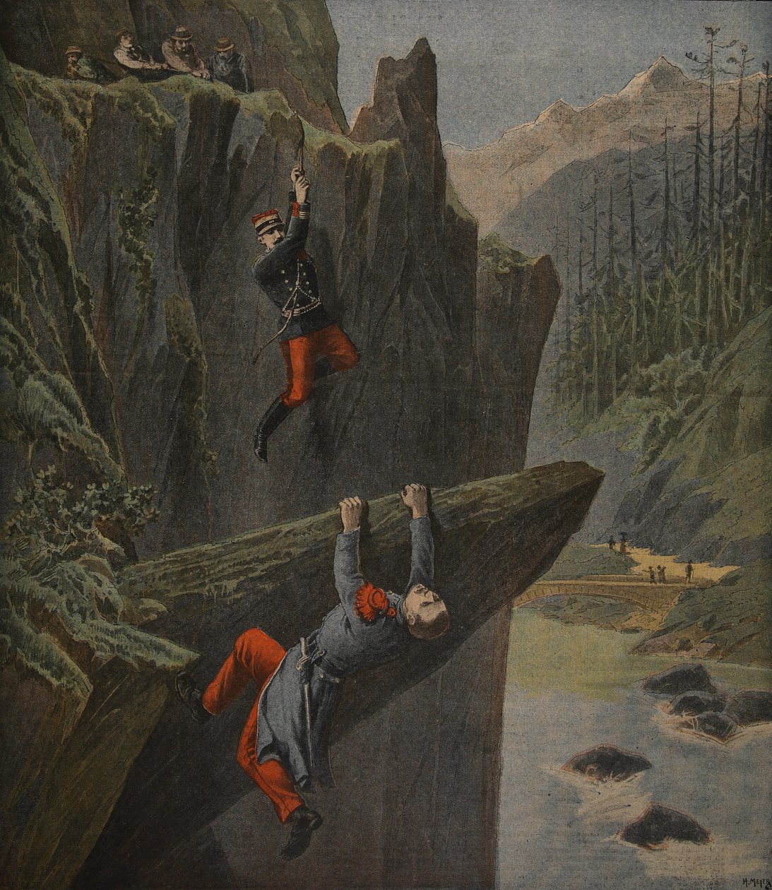 The Rescue of a Soldier, kuvitus julkaisusta "Le Petit Journal: Supplement illustre", 13. helmikuuta 1898 tekijältä Henri Meyer