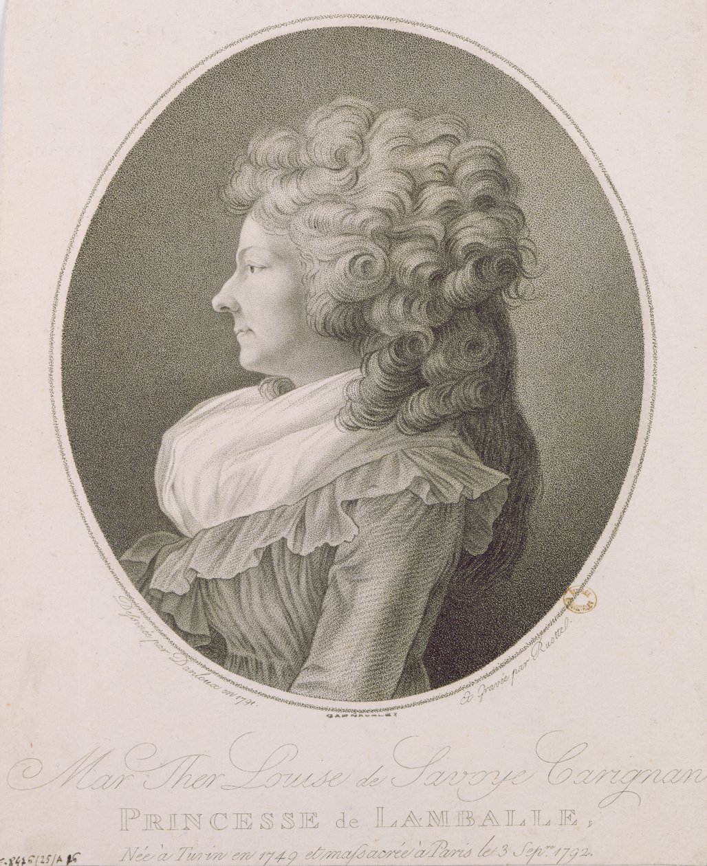 Marie Therese Louise de Savoie-Carignan (1749-92) Lamballen prinsessa, 1791 tekijältä Henri Pierre Danloux