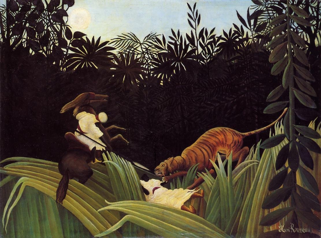 Eclaireurs attaqués par un tigre tekijältä Henri Rousseau