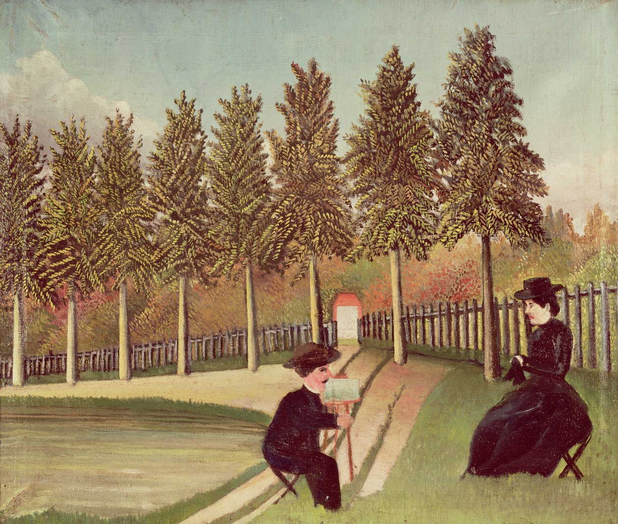 Taiteilija maalaa vaimoaan, 1900-05 tekijältä Henri Rousseau