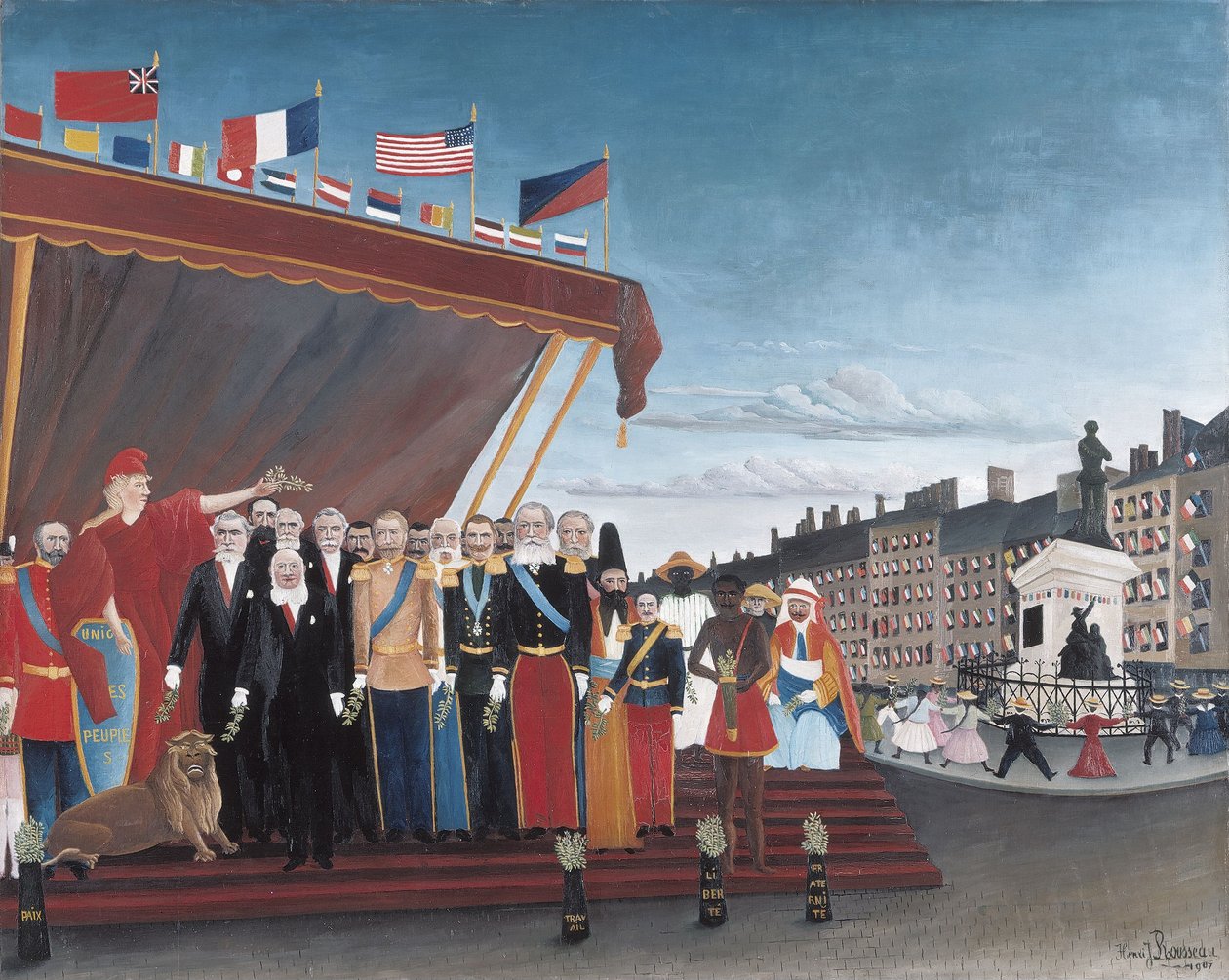 Ulkomaisten valtioiden edustajat tervehtivät tasavaltaa rauhan merkkinä tekijältä Henri Rousseau