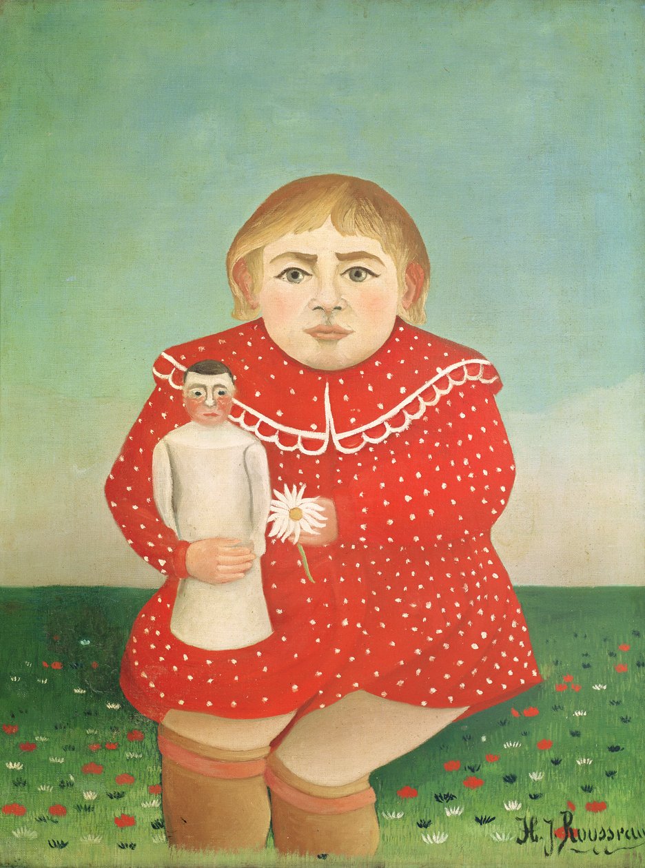 Tyttö nuken kanssa, n. 1892 tai n. 1904-05 tekijältä Henri Rousseau