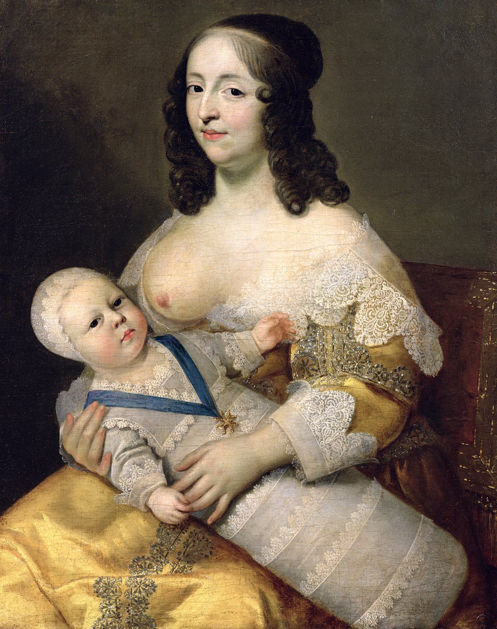 Dauphin Louis Ranskasta (1638-1715) ja hänen sairaanhoitajansa, Dame Longuet de la Giraudiere, n. 1638 tekijältä Charles Beaubrun