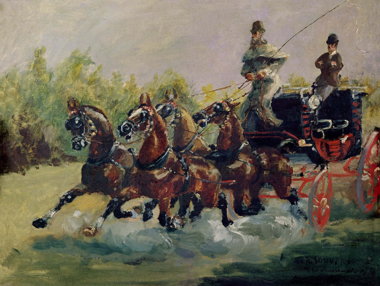 Alphonse de Toulouse-Lautrec-Monfa (1838-1913) ajamassa postivalmentajaansa Nizzassa, 1881 tekijältä Henri de Toulouse Lautrec