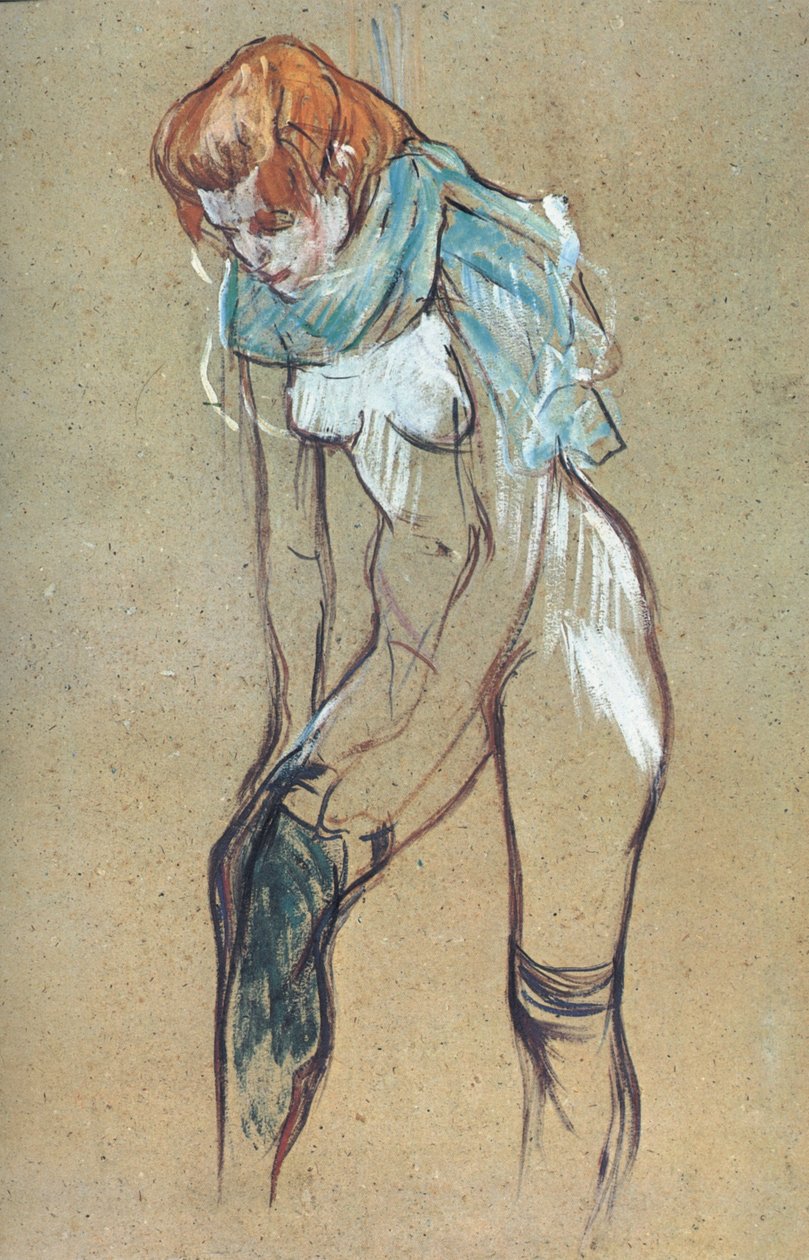 Frau beim Anziehen der Strümpfe tekijältä Henri de Toulouse Lautrec