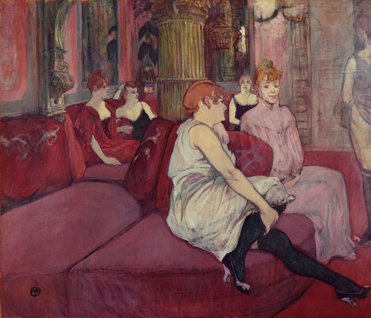 Salonissa Rue des Moulinsilla, 1894 (hiili ja öljy kankaalle) tekijältä Henri de Toulouse Lautrec