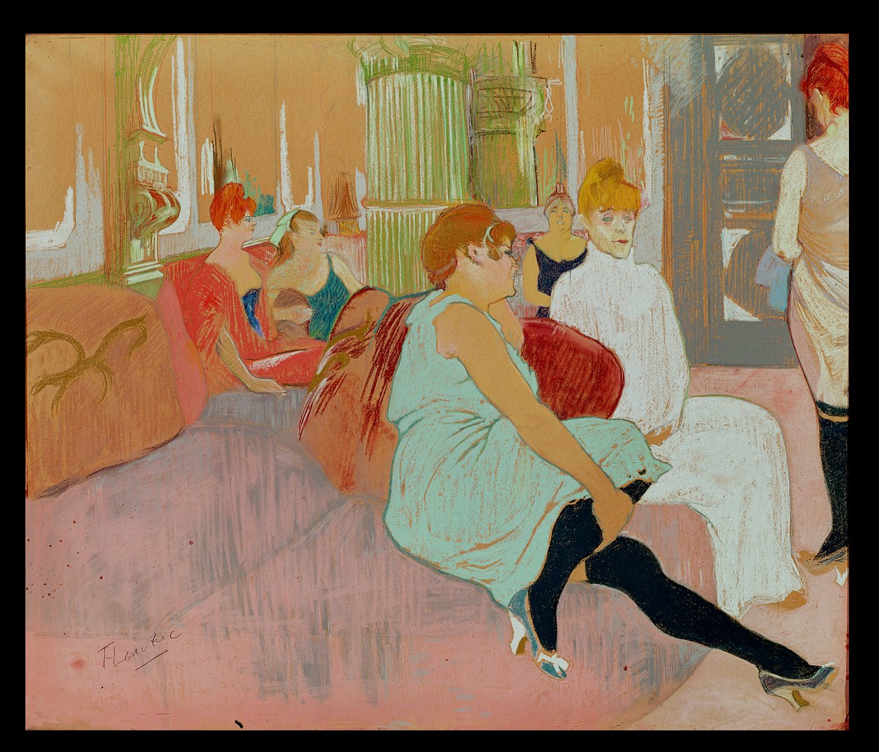 Rue des Moulinsin salongissa, 1894 (pastelli paperille). tekijältä Henri de Toulouse Lautrec