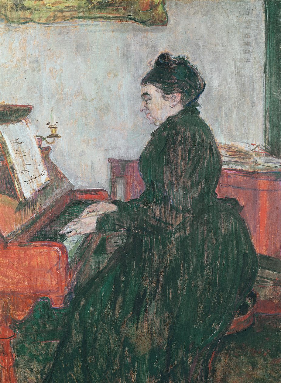 Madame Pascal pianon ääressä Chateau de Malromen salongissa, 1895 tekijältä Henri de Toulouse Lautrec