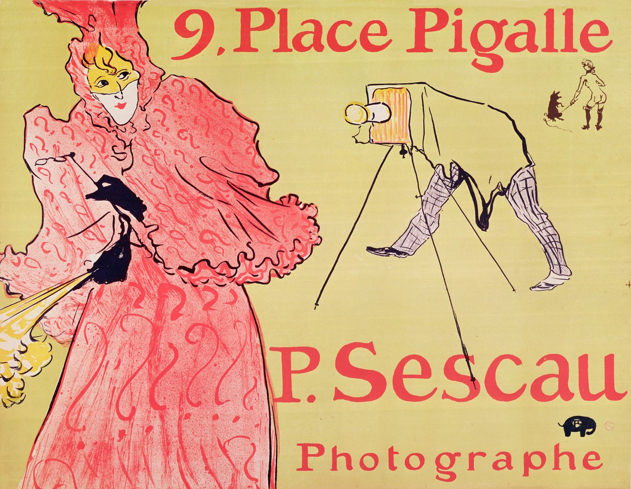 P. Sescau Photographe (juliste), 1894 (viisivärinen litografia, jossa on sivellin, värikynä ja ruiskutustekniikka). tekijältä Henri de Toulouse Lautrec