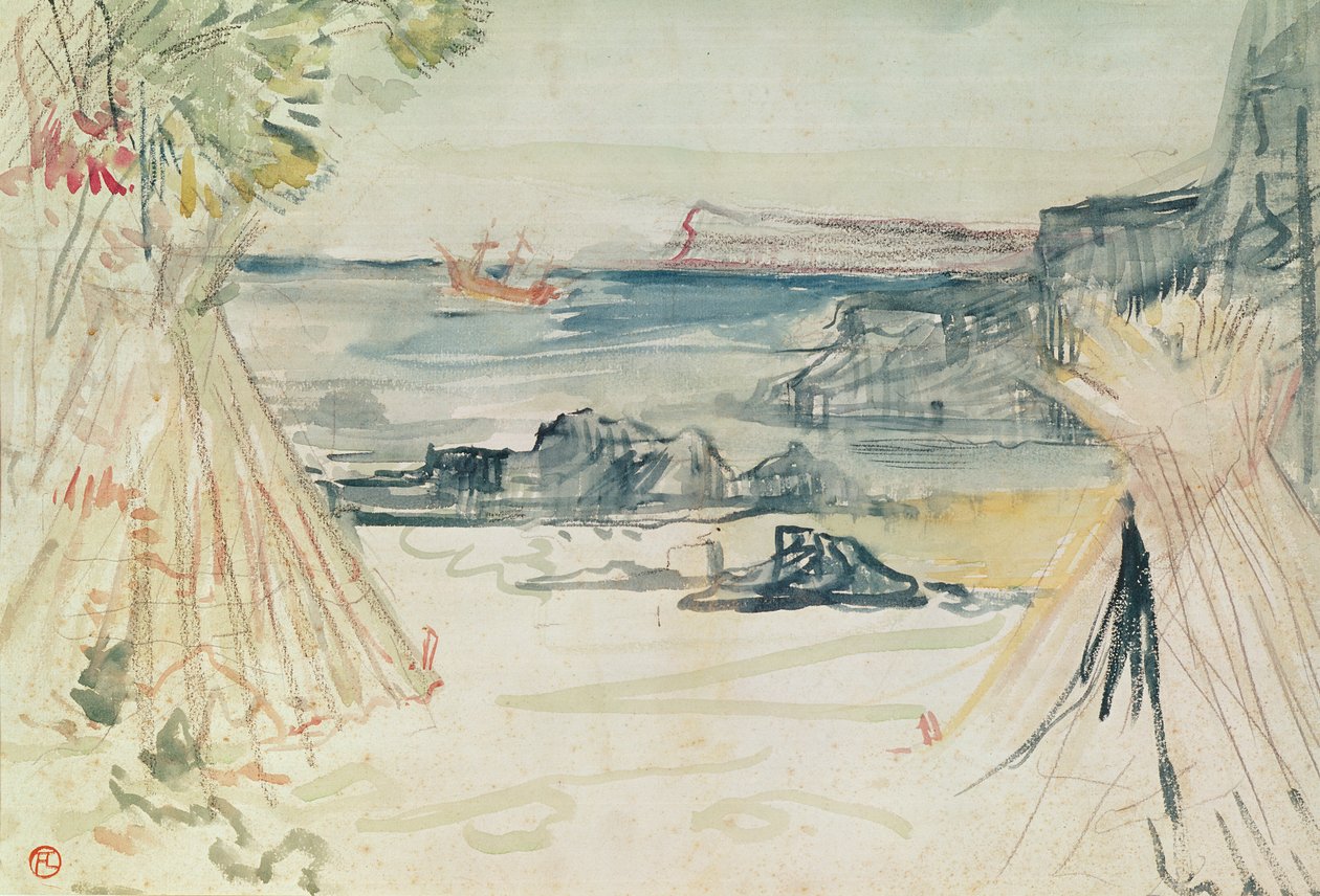 Paul ja Virginie, 1896 (akvarelli ja kynä paperille) tekijältä Henri de Toulouse Lautrec