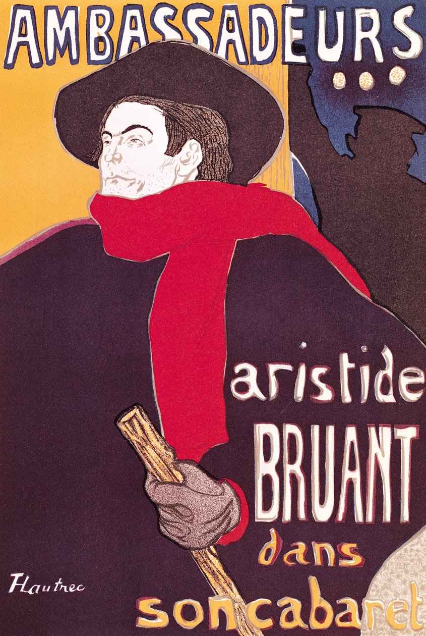Poster advertising Aristide Bruant (1851-1925) sa kanyang kabaret sa Ambassadeurs, 1892 finn tekijältä Henri de Toulouse Lautrec