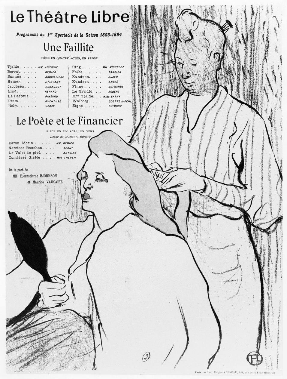 Juliste, joka mainostaa näytelmiä "Une Faillite" ja "Le Poete et le Financier", 1893-94 tekijältä Henri de Toulouse Lautrec