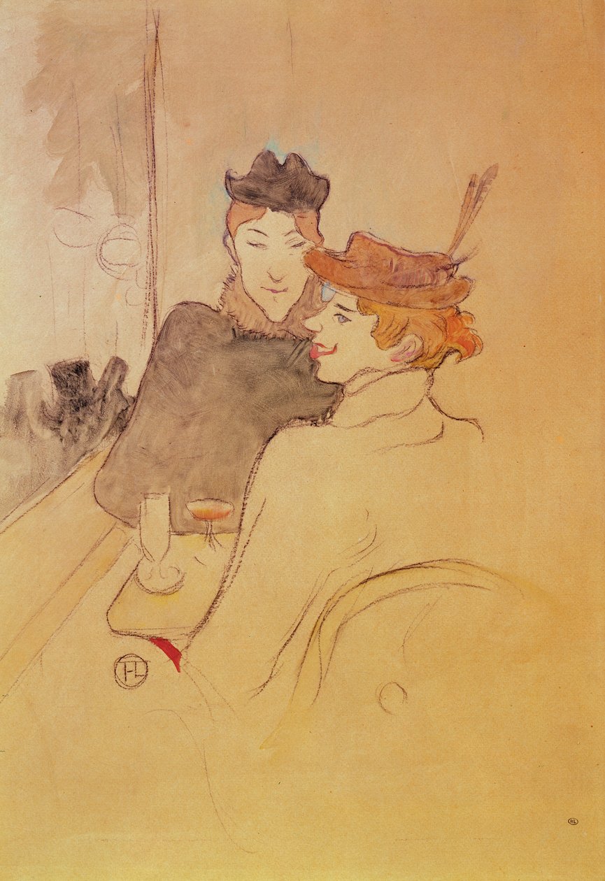 Kaksi naista istumassa kahvilassa (kynä ja wc kortilla) tekijältä Henri de Toulouse Lautrec