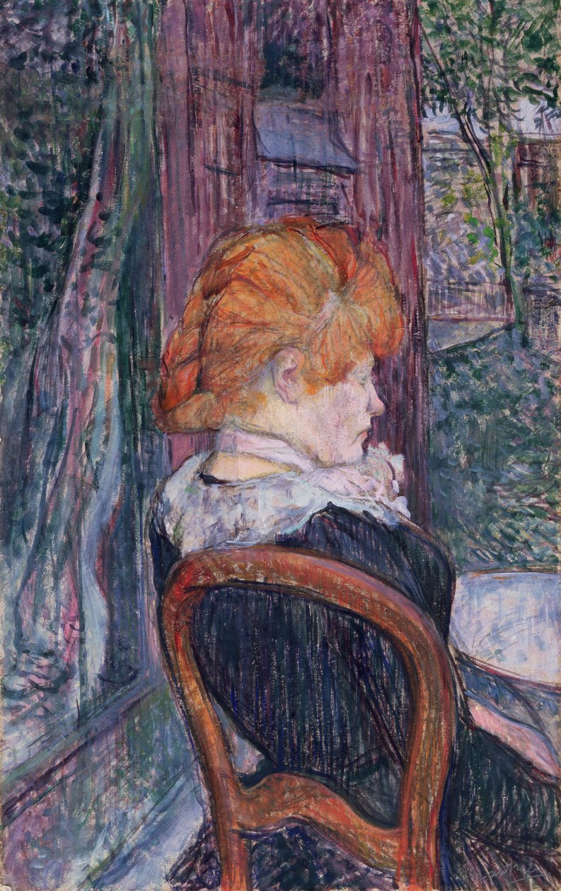 Nainen istuu puutarhassa, 1890 (öljy pahville) tekijältä Henri de Toulouse Lautrec
