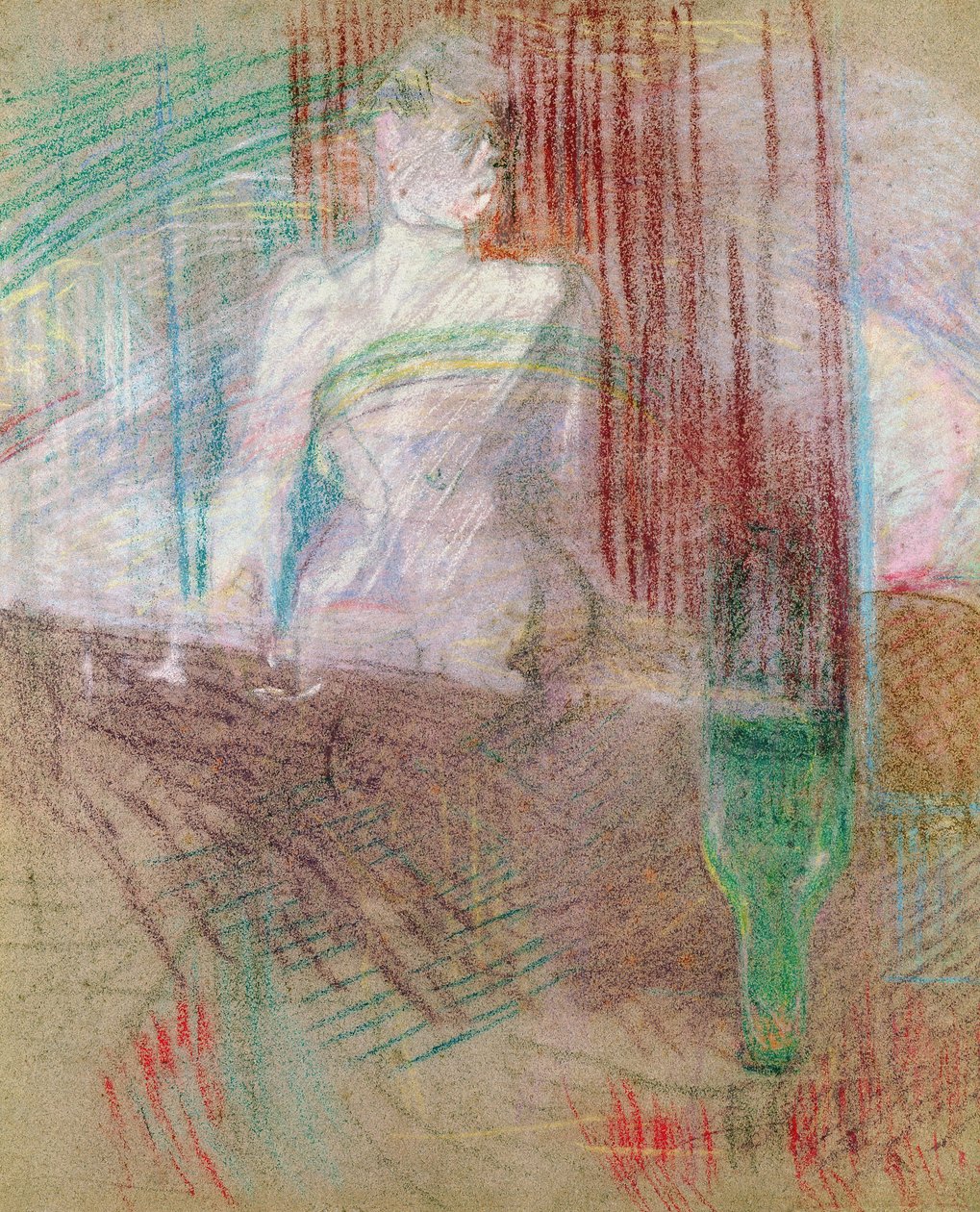 Nainen seisomassa pöydän takana, Elles, 1889 (pastelli paperille) tekijältä Henri de Toulouse Lautrec